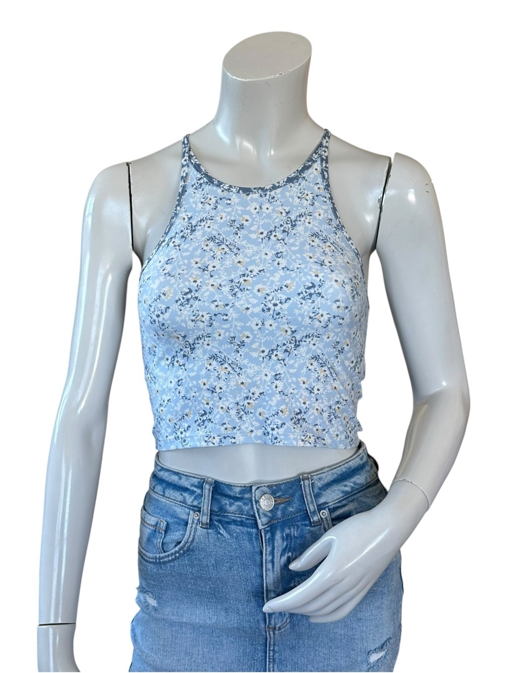 SUMMERSALT The Midi High Neck Unpadded Blue White Yellow Floral Sports Bra Sz 4